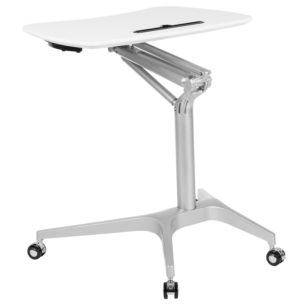 Mobile Sit-Down, Stand-Up White Computer Ergonomic Desk with 28.25"W Top (Adjustable Range 29" - 41")