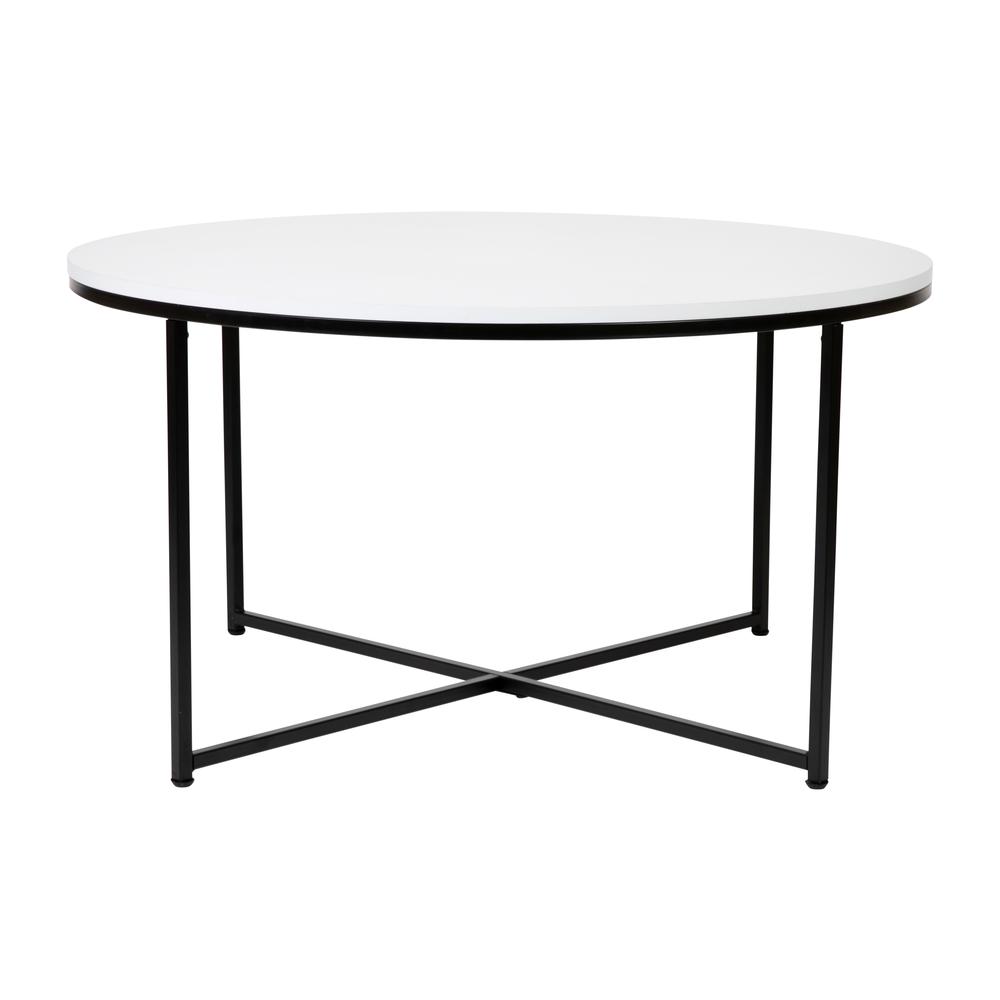 Hampstead Collection Coffee Table - Modern White Finish Accent Table with Crisscross Matte Black Frame