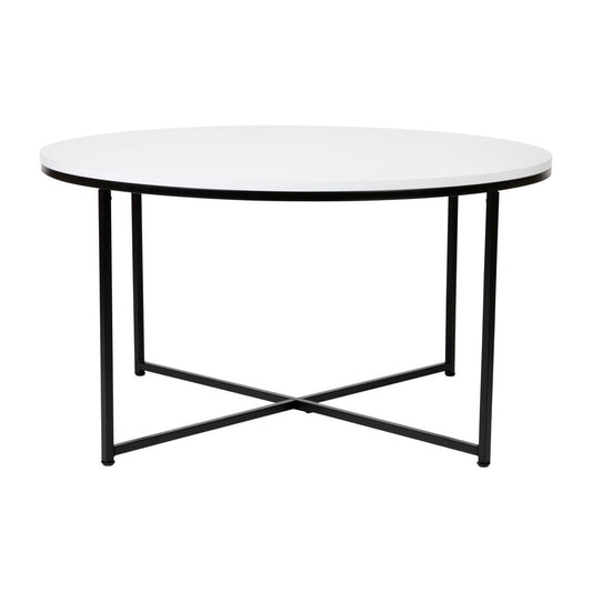 Hampstead Collection Coffee Table - Modern White Finish Accent Table with Crisscross Matte Black Frame