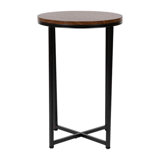 Hampstead Collection End Table - Modern Walnut Finish Accent Table with Crisscross Matte Black Frame