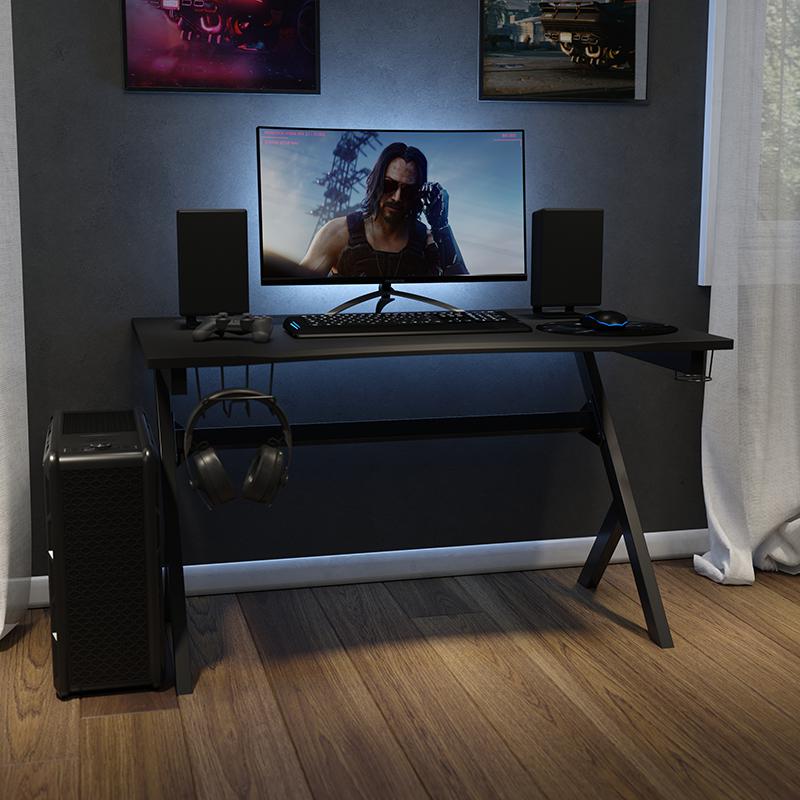 Gaming Desk 45.25" x 29" Computer Table Gamer Workstation with Headphone Holder and 2 Cable Management Holes