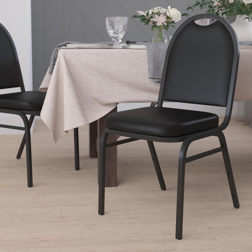 HERCULES Series Commercial Grade 500 LB. Capacity Dome Back Stacking Banquet Chair in Black Vinyl with Black Metal Frame