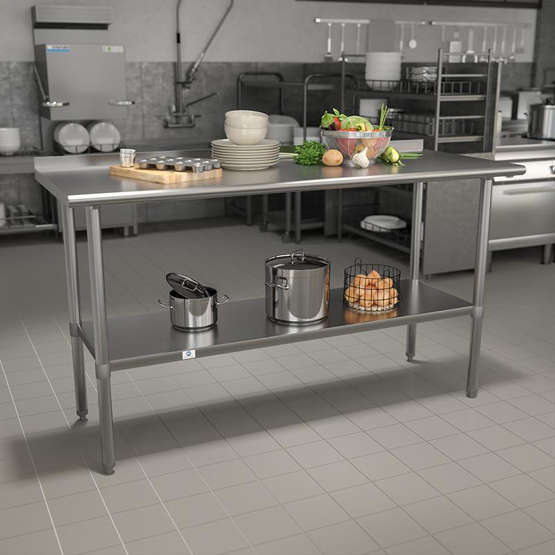 Stainless Steel 18 Gauge Work Table with 1.5" Backsplash and Undershelf - NSF Certified - 60"W x 24"D x 36"H