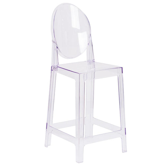 Ghost Counter Stool with Oval Back in Transparent Crystal