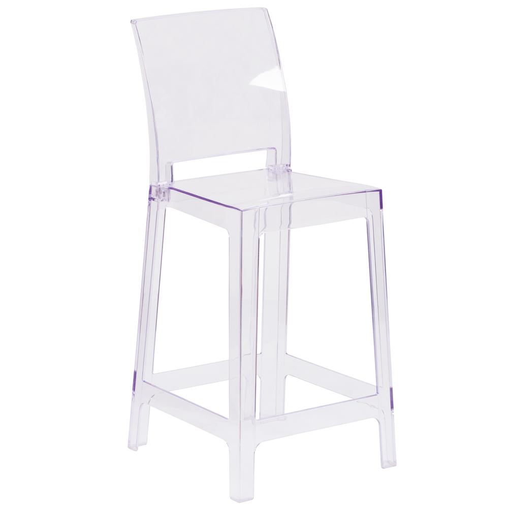 Ghost Counter Stool with Square Back in Transparent Crystal