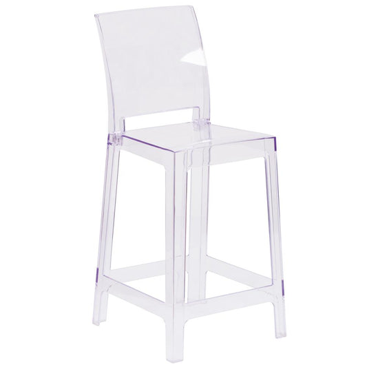 Ghost Counter Stool with Square Back in Transparent Crystal