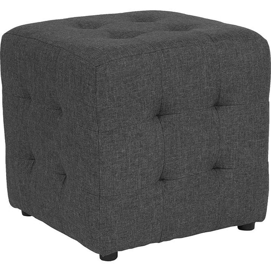 Avendale Tufted Upholstered Ottoman Pouf in Dark Gray Fabric