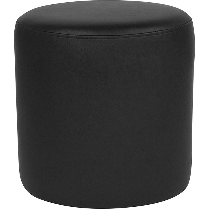 Barrington Upholstered Round Ottoman Pouf in Black LeatherSoft