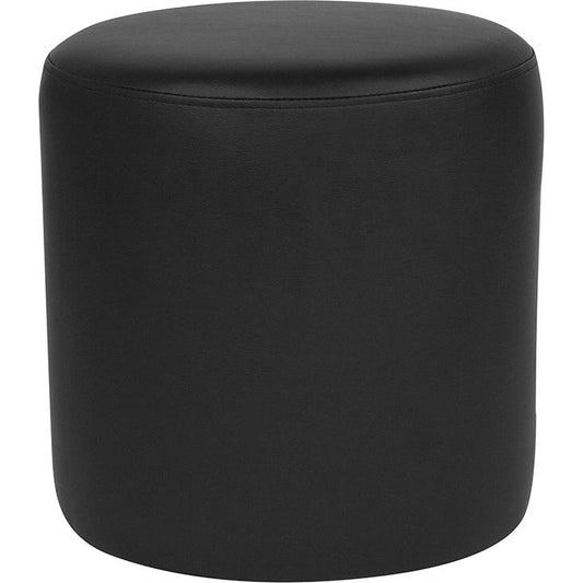 Barrington Upholstered Round Ottoman Pouf in Black LeatherSoft