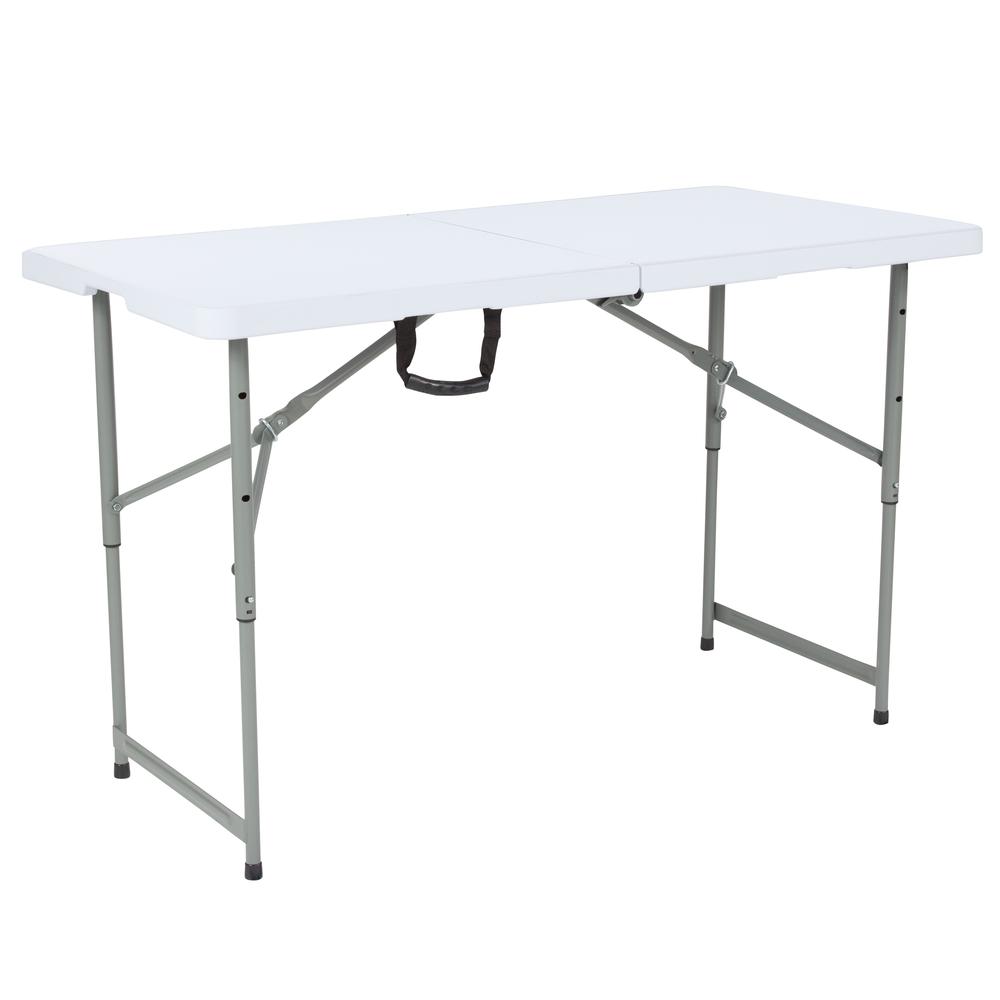 4-Foot Height Adjustable BiFold Granite White Plastic Folding Table