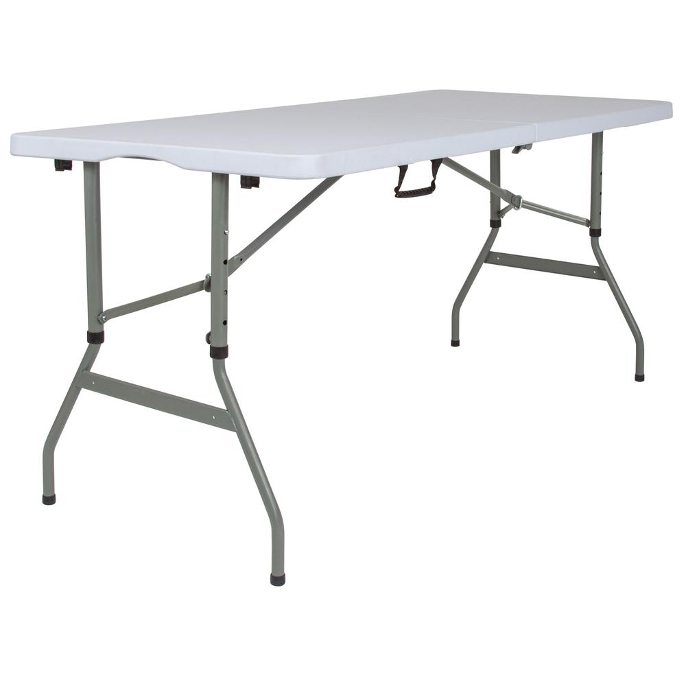 30"W x 60"L Height Adjustable Bi-Fold Granite White Plastic Banquet and Event Folding Table with Carrying Handle