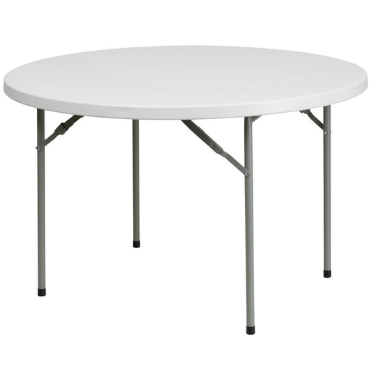 4-Foot Round Granite in White Plastic Folding Table