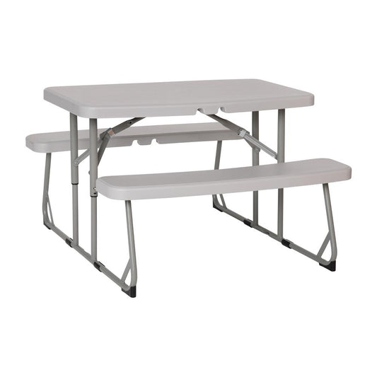 Easy-Fold Grey Folding Plastic Kids Outdoor Picnic Table and Benches - Commercial Grade - Seating for 4 Kids