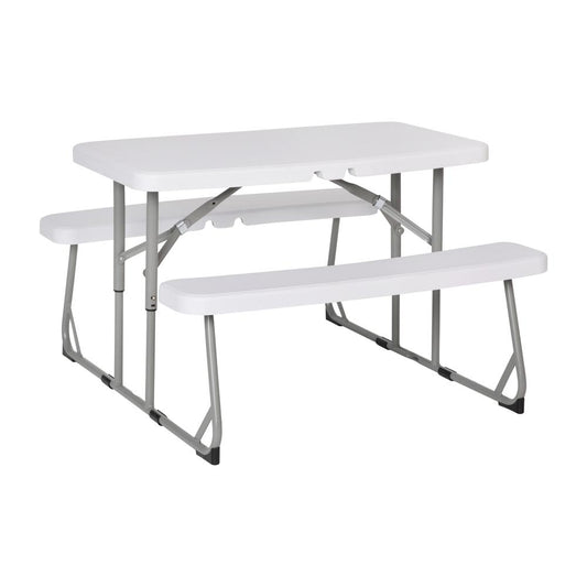 Easy-Fold White Folding Plastic Kids Outdoor Picnic Table and Benches - Commercial Grade - Seating for 4 Kids