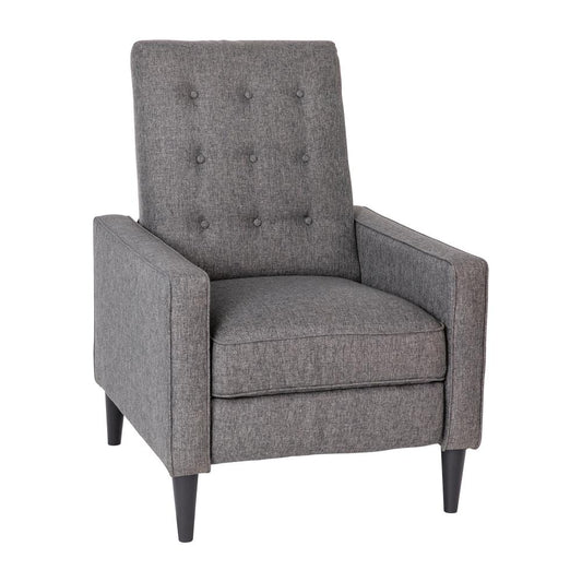 Ezra Mid-Century Modern Fabric Upholstered Button Tufted Pushback Recliner in Gray for Residential & Commercial Use