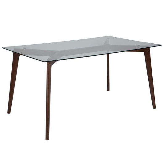 Parkside 35.25" x 59" Rectangular Solid Walnut Wood Table with Clear Glass Top