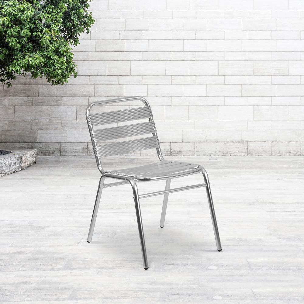 Commercial Aluminum Indoor-Outdoor Restaurant Stack Chair with Triple Slat Back