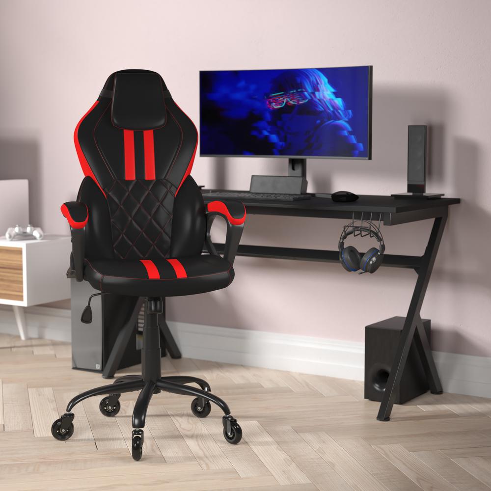 Stone Ergonomic Office Computer Chair - Adjustable Black and Red Designer Gaming Chair - 360¬∞ Swivel - Transparent Roller Wheels