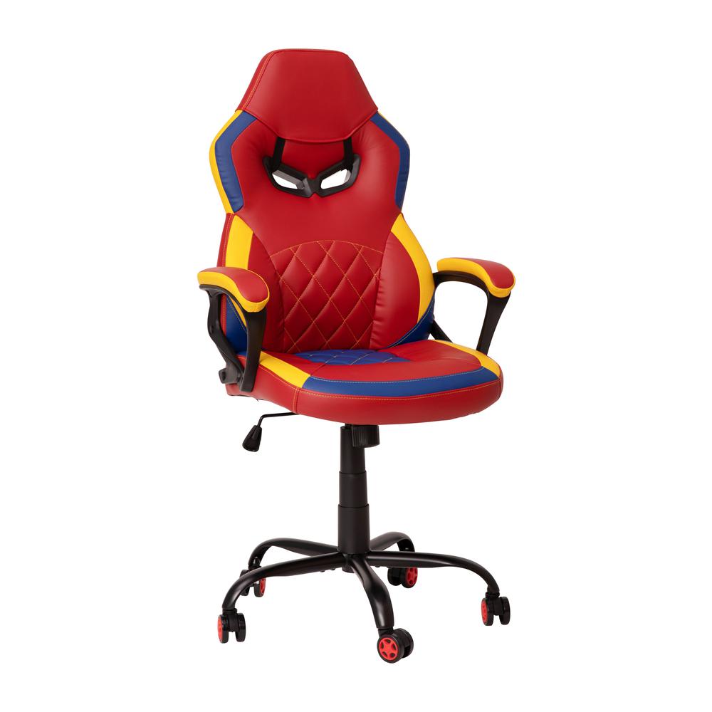 Ergonomic Office Computer Chair - Adjustable Red & Yellow Designer Gaming Chair - 360¬∞ Swivel - Red Dual Wheel Casters