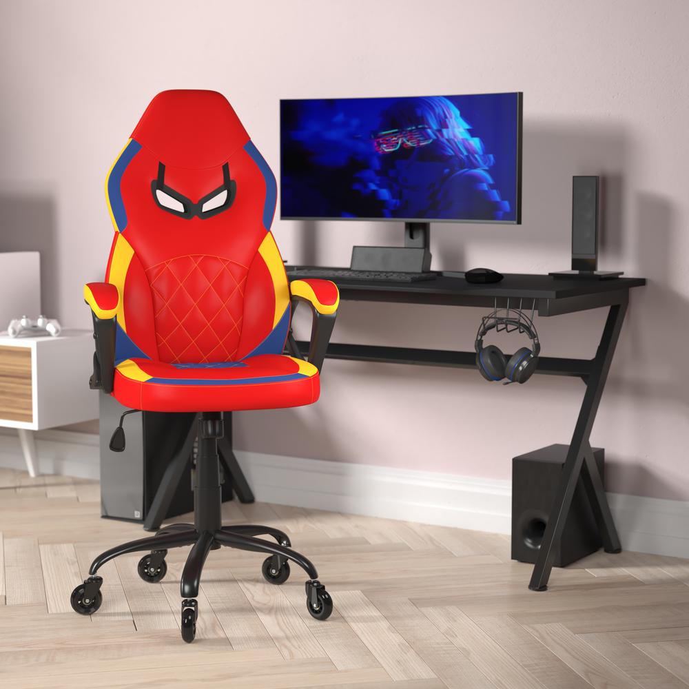 Stone Ergonomic Office Computer Chair - Adjustable Red & Yellow Designer Gaming Chair - 360¬∞ Swivel - Transparent Roller Wheels