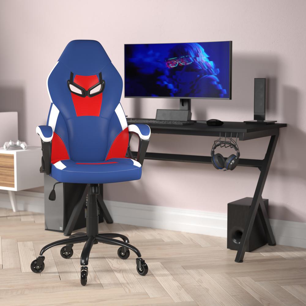 Stone Ergonomic PC Office Computer Chair - Adjustable Red & Blue Designer Gaming Chair - 360¬∞ Swivel - Transparent Roller Wheels