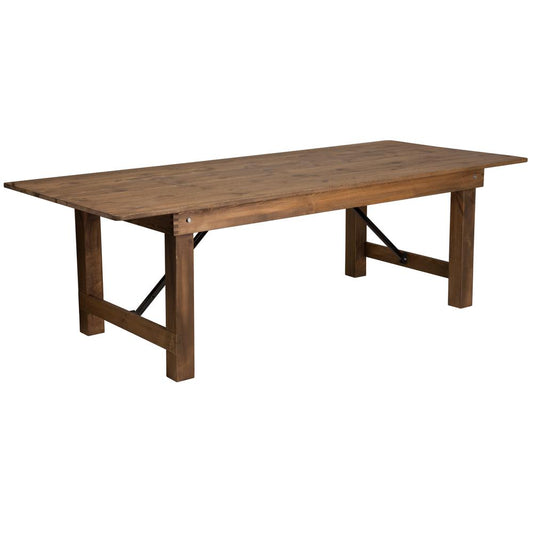 HERCULES Series 8' x 40" Rectangular Antique Rustic Solid Pine Folding Farm Table