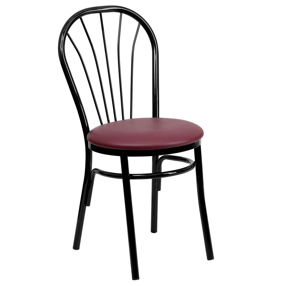 HERCULES Series Fan Back Metal Chair - Burgundy Vinyl Seat