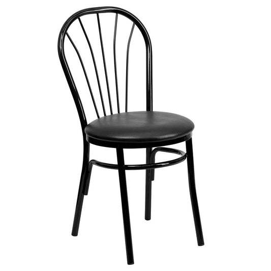 HERCULES Series Fan Back Metal Chair - Black Vinyl Seat