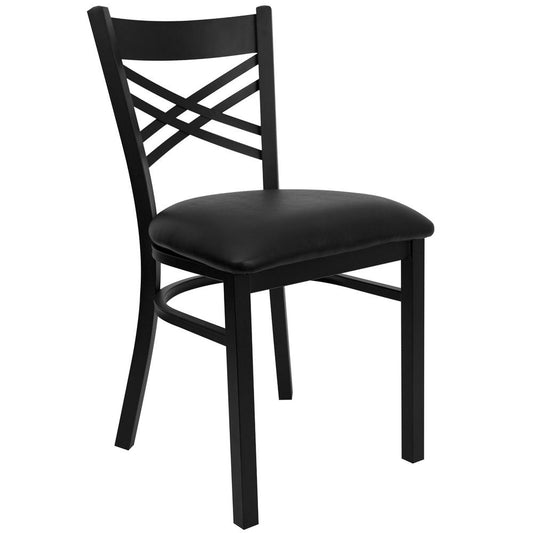 HERCULES Series Black ''X'' Back Metal Restaurant Chair - Black Vinyl Seat