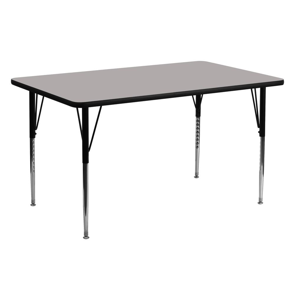 24''W x 60''L Rectangular Grey HP Laminate Activity Table - Standard Height Adjustable Legs