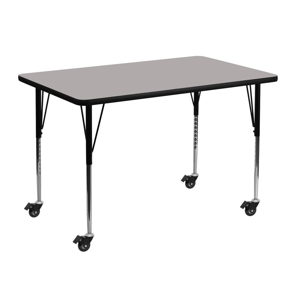 Mobile 30''W x 48''L Rectangular Grey HP Laminate Activity Table - Standard Height Adjustable Legs