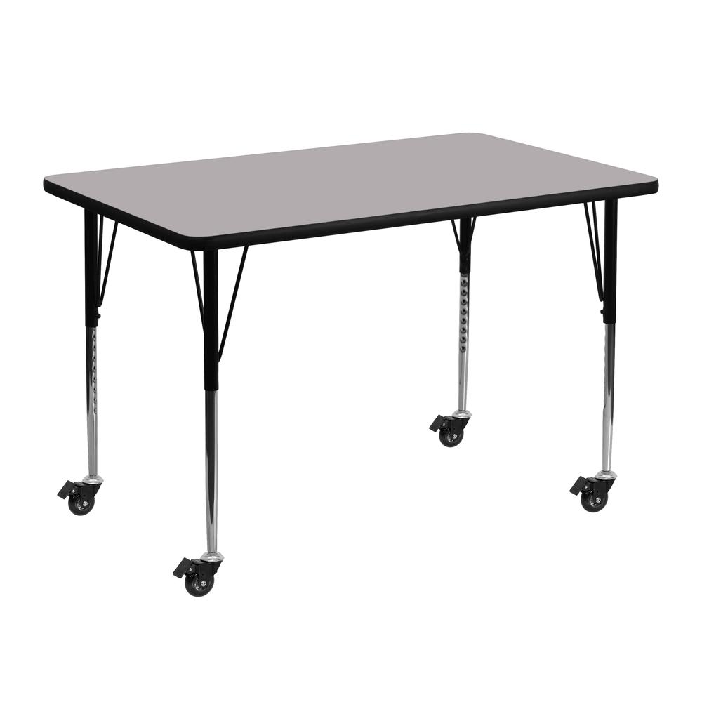 Mobile 30''W x 48''L Rectangular Grey Thermal Laminate Activity Table - Standard Height Adjustable Legs