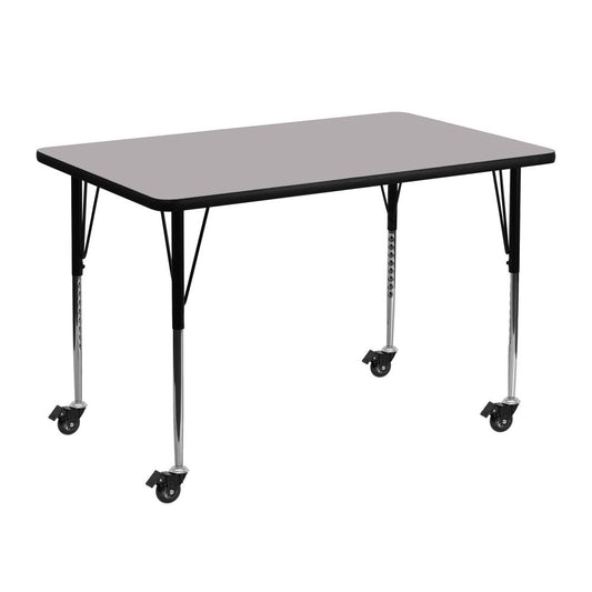 Mobile 30''W x 48''L Rectangular Grey Thermal Laminate Activity Table - Standard Height Adjustable Legs