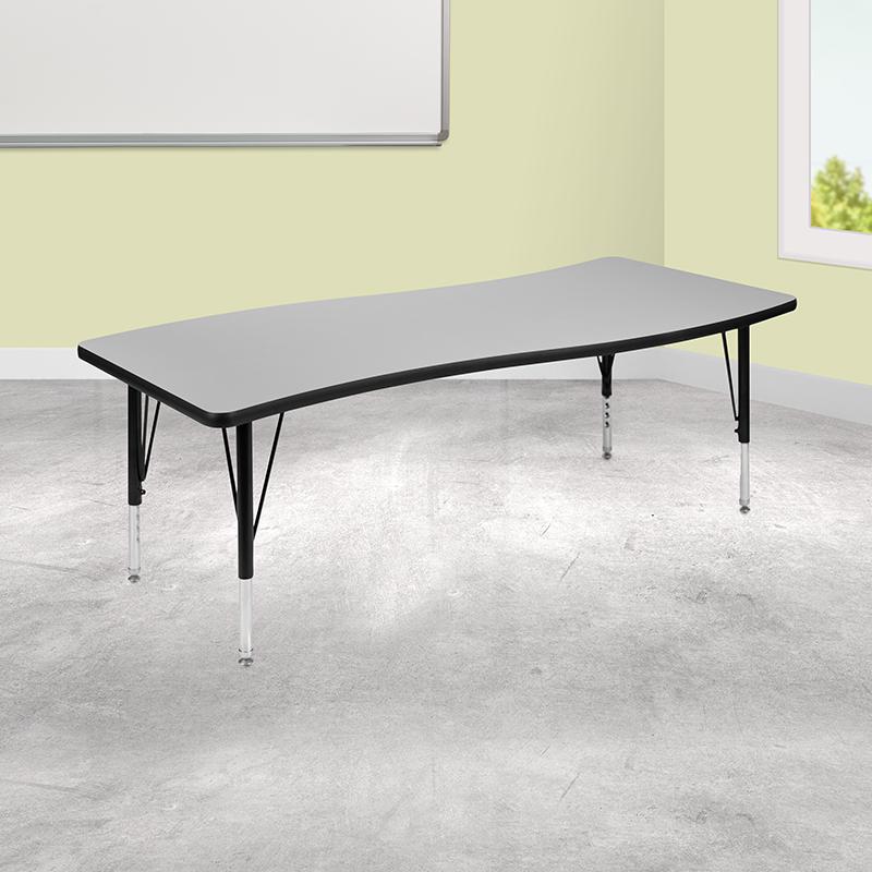 26"W x 60"L Rectangular Wave Collaborative Grey Thermal Laminate Activity Table - Height Adjustable Short Legs