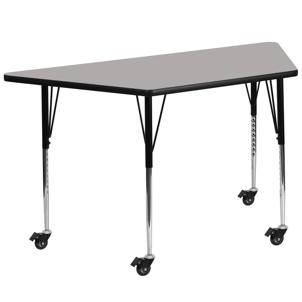 Mobile 29''W x 57''L Trapezoid Grey HP Laminate Activity Table - Standard Height Adjustable Legs