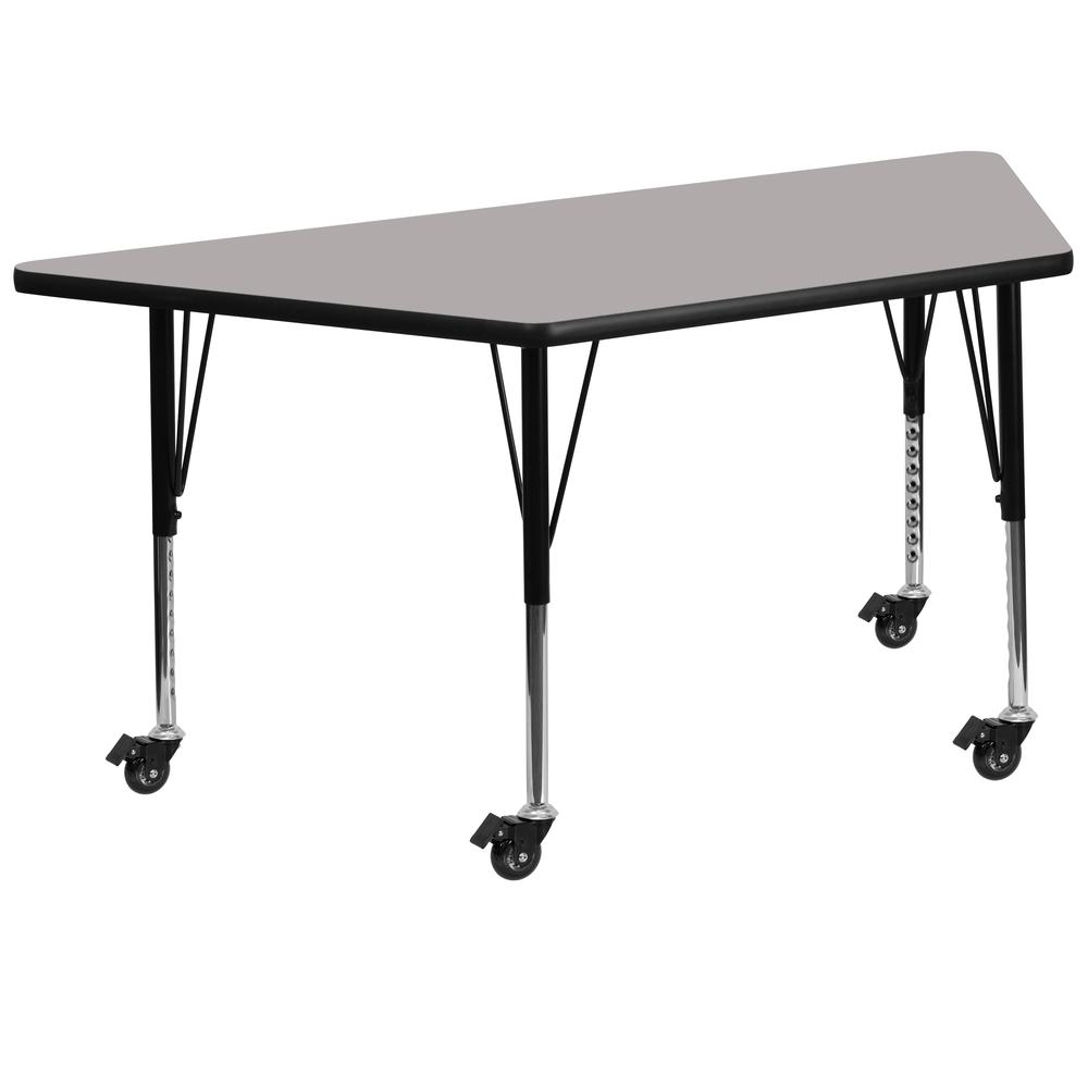 Mobile 29''W x 57''L Trapezoid Grey HP Laminate Activity Table - Height Adjustable Short Legs