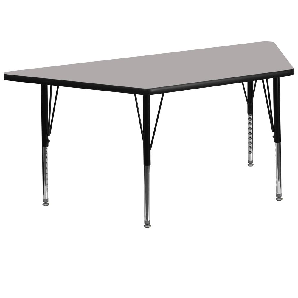 29''W x 57''L Trapezoid Grey HP Laminate Activity Table - Height Adjustable Short Legs