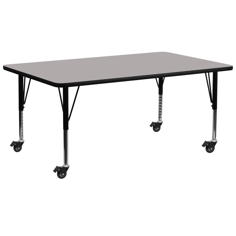 Mobile 30''W x 72''L Rectangular Grey HP Laminate Activity Table - Height Adjustable Short Legs