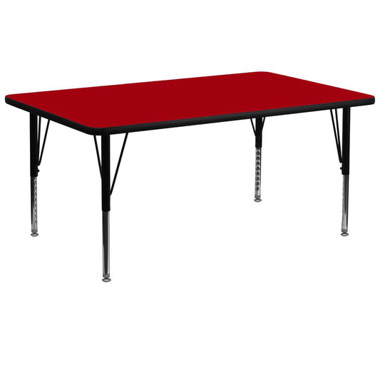 30''W x 72''L Rectangular Red Thermal Laminate Activity Table - Height Adjustable Short Legs