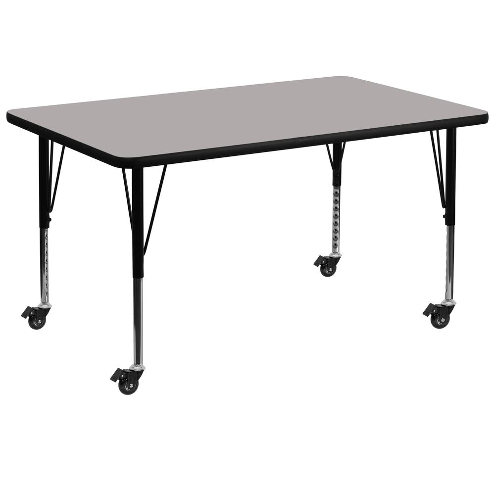 Mobile 36''W x 72''L Rectangular Grey HP Laminate Activity Table - Height Adjustable Short Legs