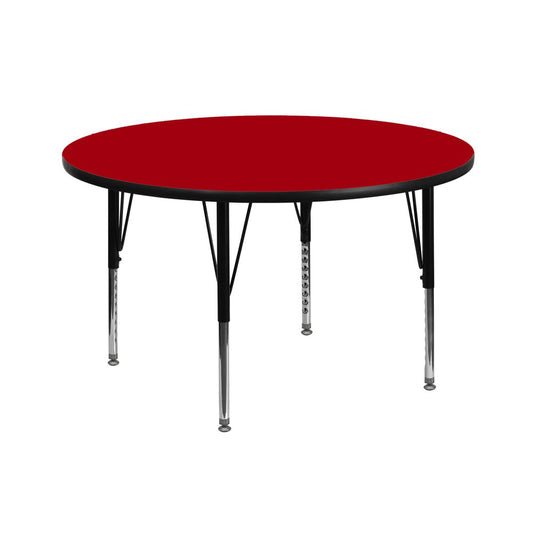 42'' Round Red Thermal Laminate Activity Table - Height Adjustable Short Legs