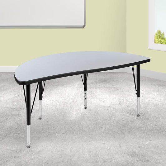 47.5" Half Circle Wave Collaborative Grey Thermal Laminate Activity Table - Height Adjustable Short Legs