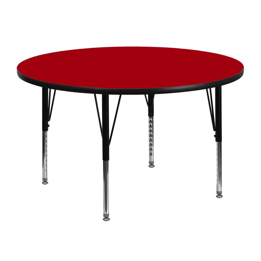 48'' Round Red Thermal Laminate Activity Table - Height Adjustable Short Legs