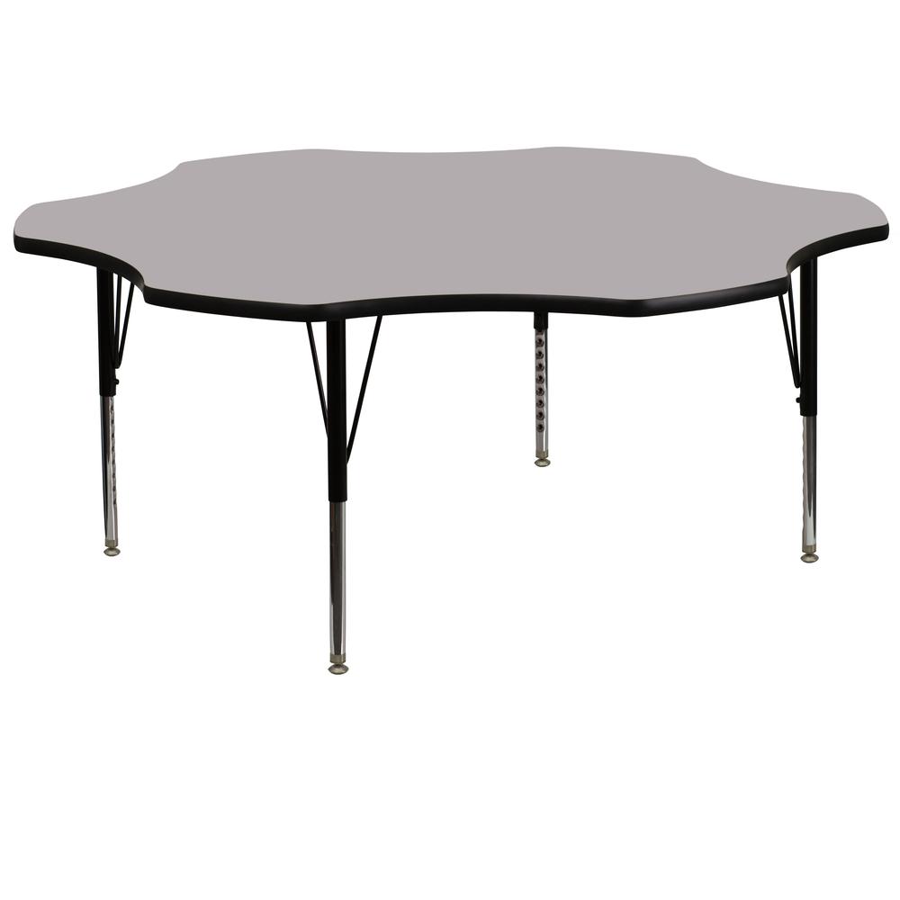 60'' Flower Grey Thermal Laminate Activity Table - Height Adjustable Short Legs