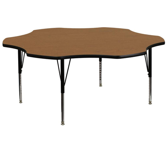 60'' Flower Oak Thermal Laminate Activity Table - Height Adjustable Short Legs