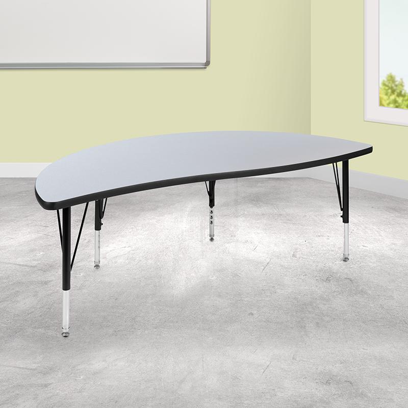 60" Half Circle Wave Collaborative Grey Thermal Laminate Activity Table - Height Adjustable Short Legs