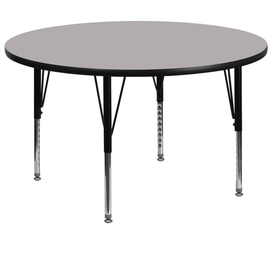 60'' Round Grey Thermal Laminate Activity Table - Height Adjustable Short Legs