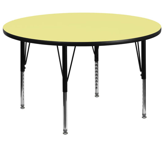 60'' Round Yellow Thermal Laminate Activity Table - Height Adjustable Short Legs