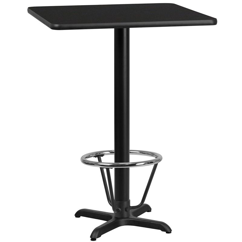 24'' Square Black Table Top with 22''x22'' Bar Height Table Base and Foot Ring