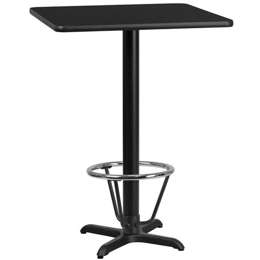 24'' Square Black Table Top with 22''x22'' Bar Height Table Base and Foot Ring